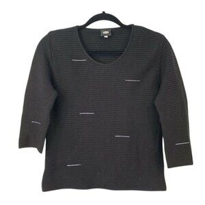 Versace Jeans Couture M Black Ribbed Knit 3/4 Sleeve Sweater Rhinestone Accents